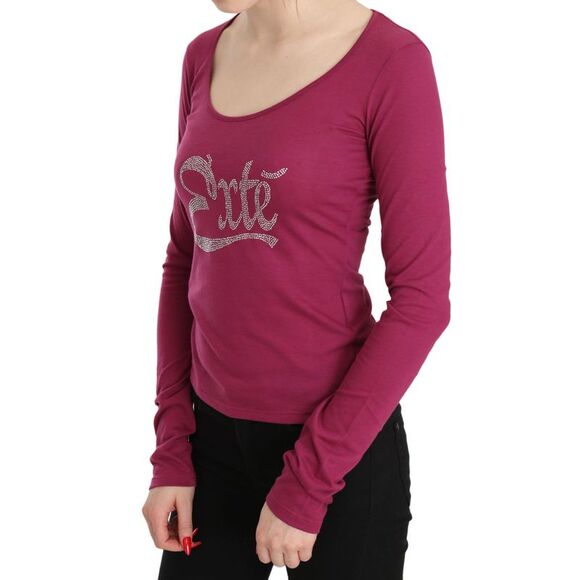 Exte Long Sleeve Scoop Neck Tee Rhinestone Detail Women Pink Tops & T-Shirts - Picture 3 of 5